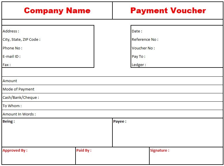 Printable Payment Voucher in Excel Download