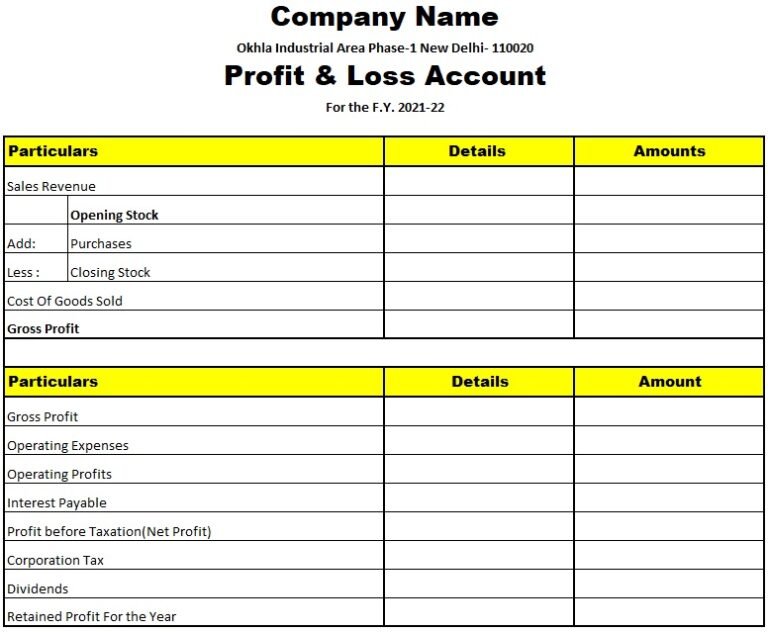 Profit And Loss Statement Format Download In Excel