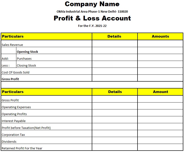 Profit And Loss Statement Format Download In Excel 8226