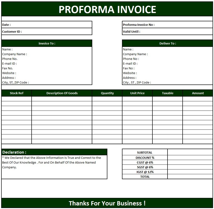 Proforma Invoice For Payment ,Download Proforma Invoice In Excel