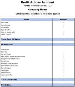 Pvt Ltd Company Profit & Loss Format In Excel