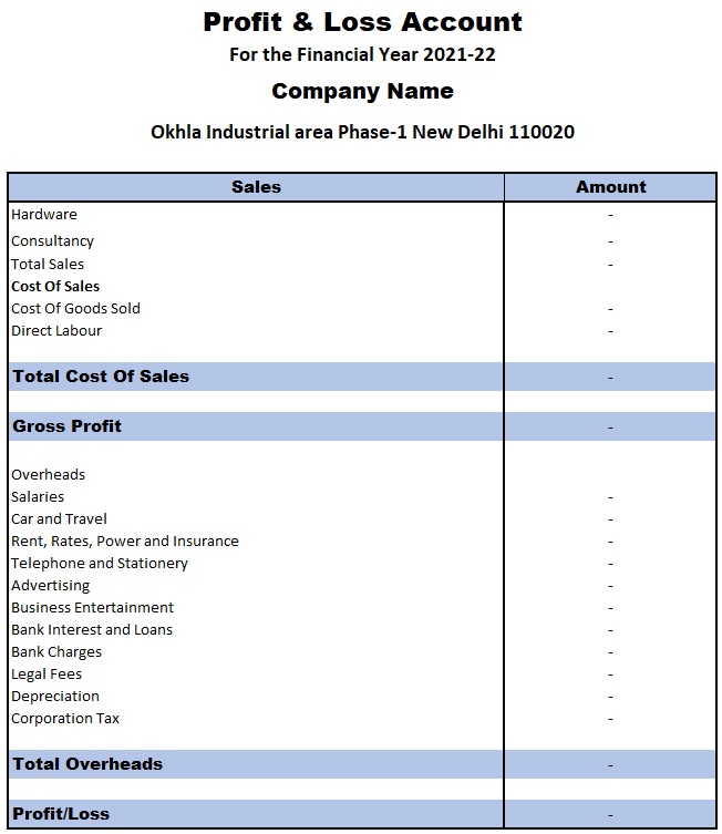 profit and loss account excel template