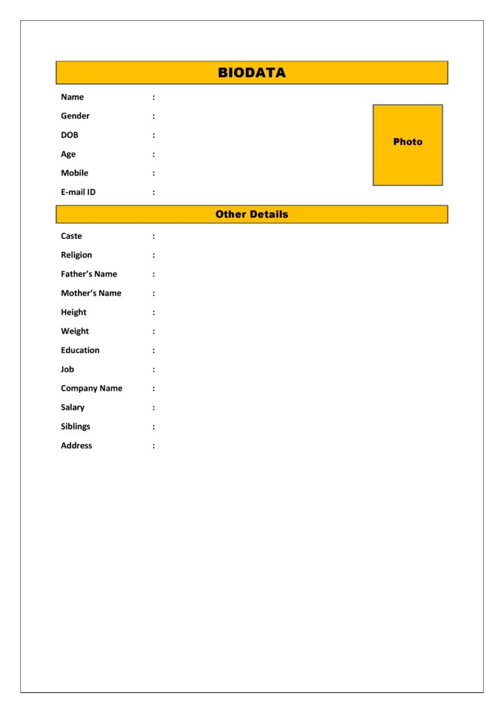 Marriage Biodata Format with Table Layout (Download Word .docx)