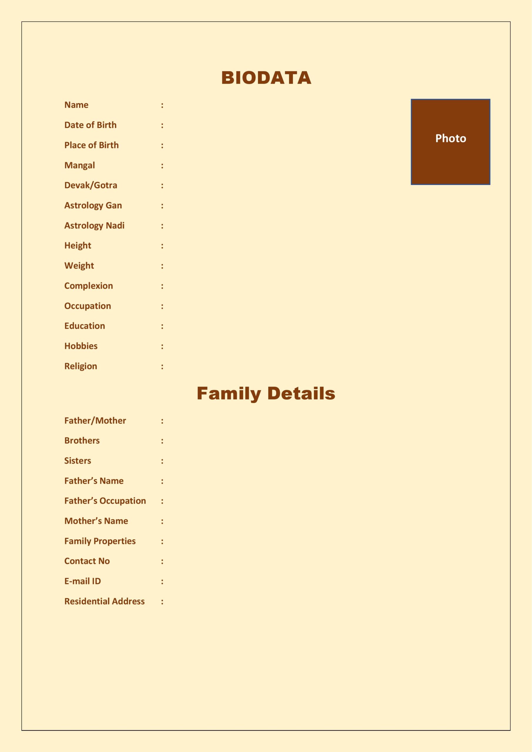 Bio data For Marriage PDF