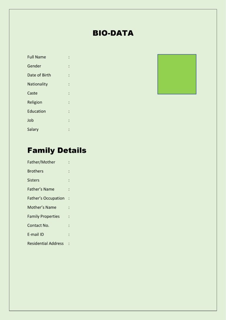 Bio-data Format For Marriage -Free Word and PDF Samples