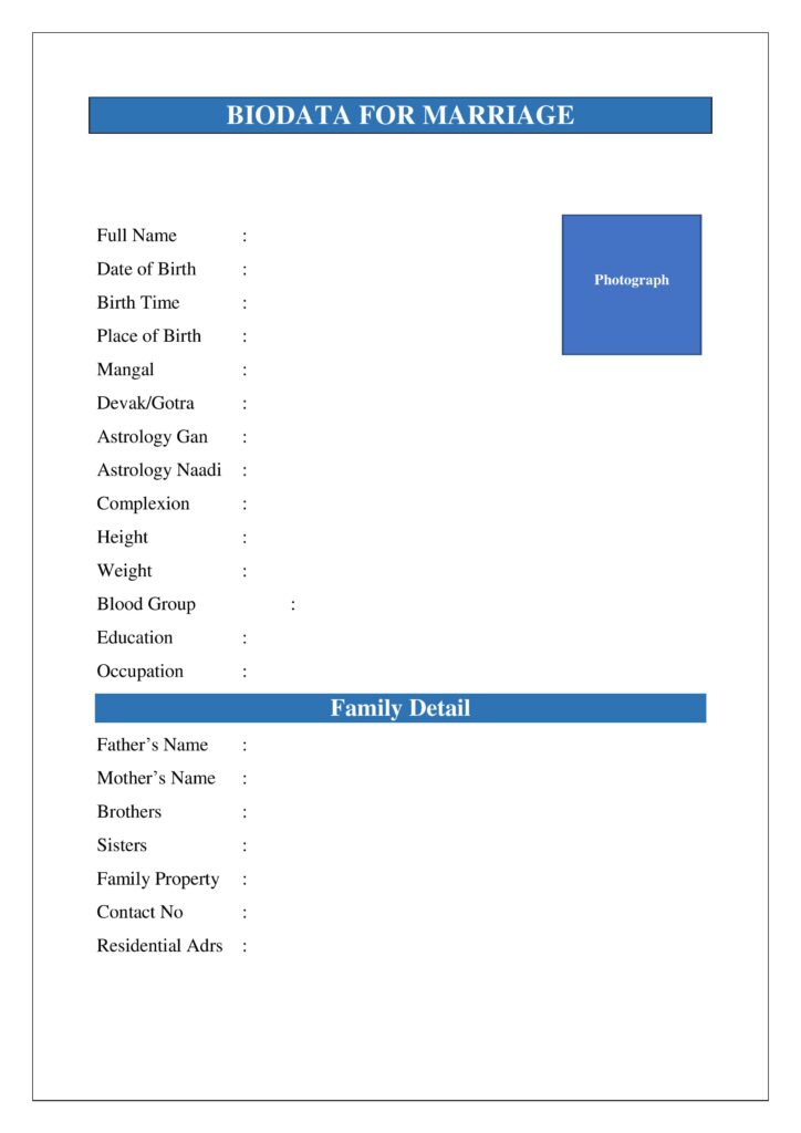 Latest Marriage Bio-data Formats In Word & PDF Free Download