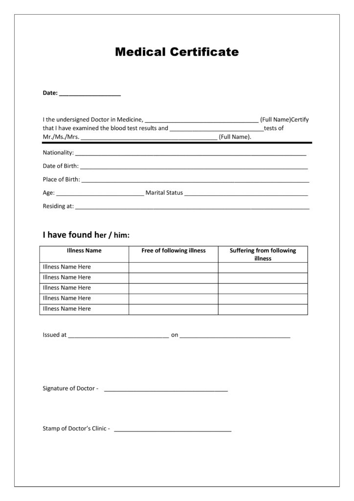 Medical Certificate Format, Free Template in Word