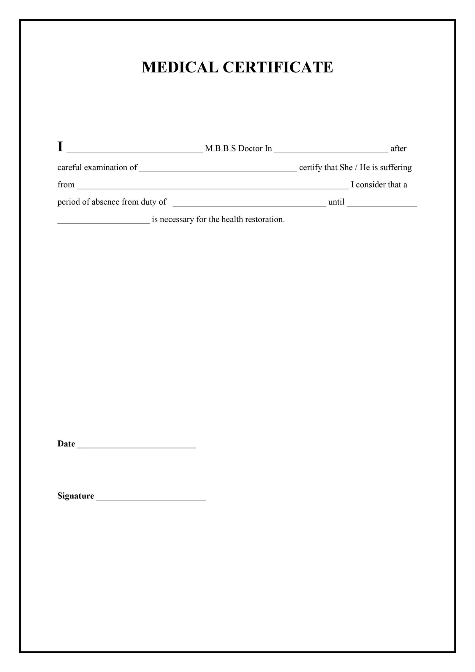 Medical Certificate Templates PDF DOC Word