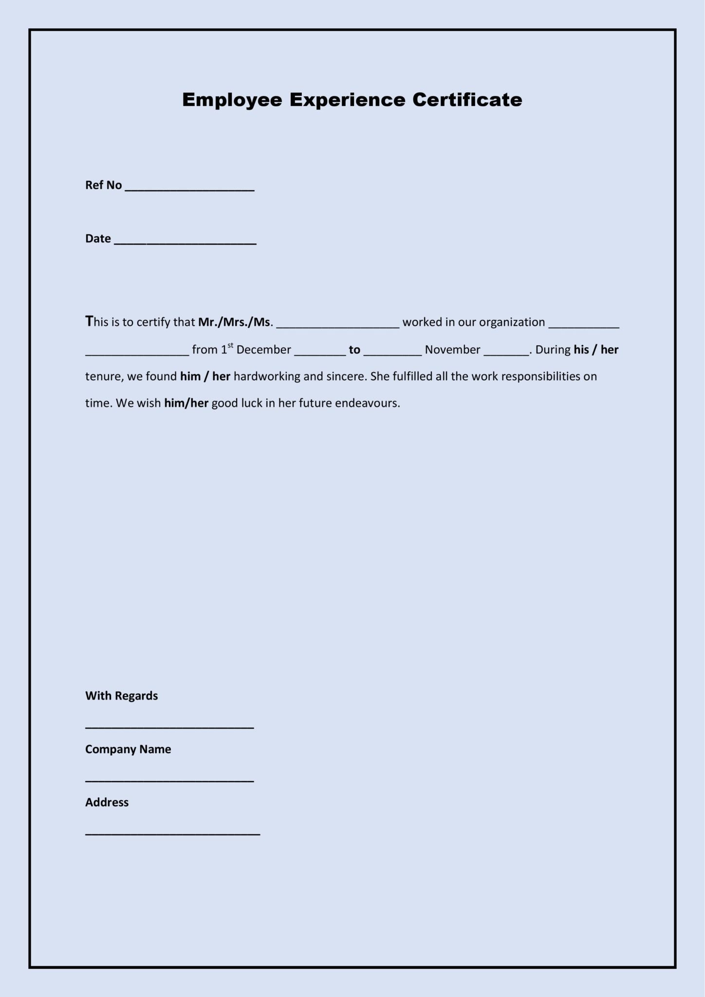 Relieving and Experience Letter Format in Word free download
