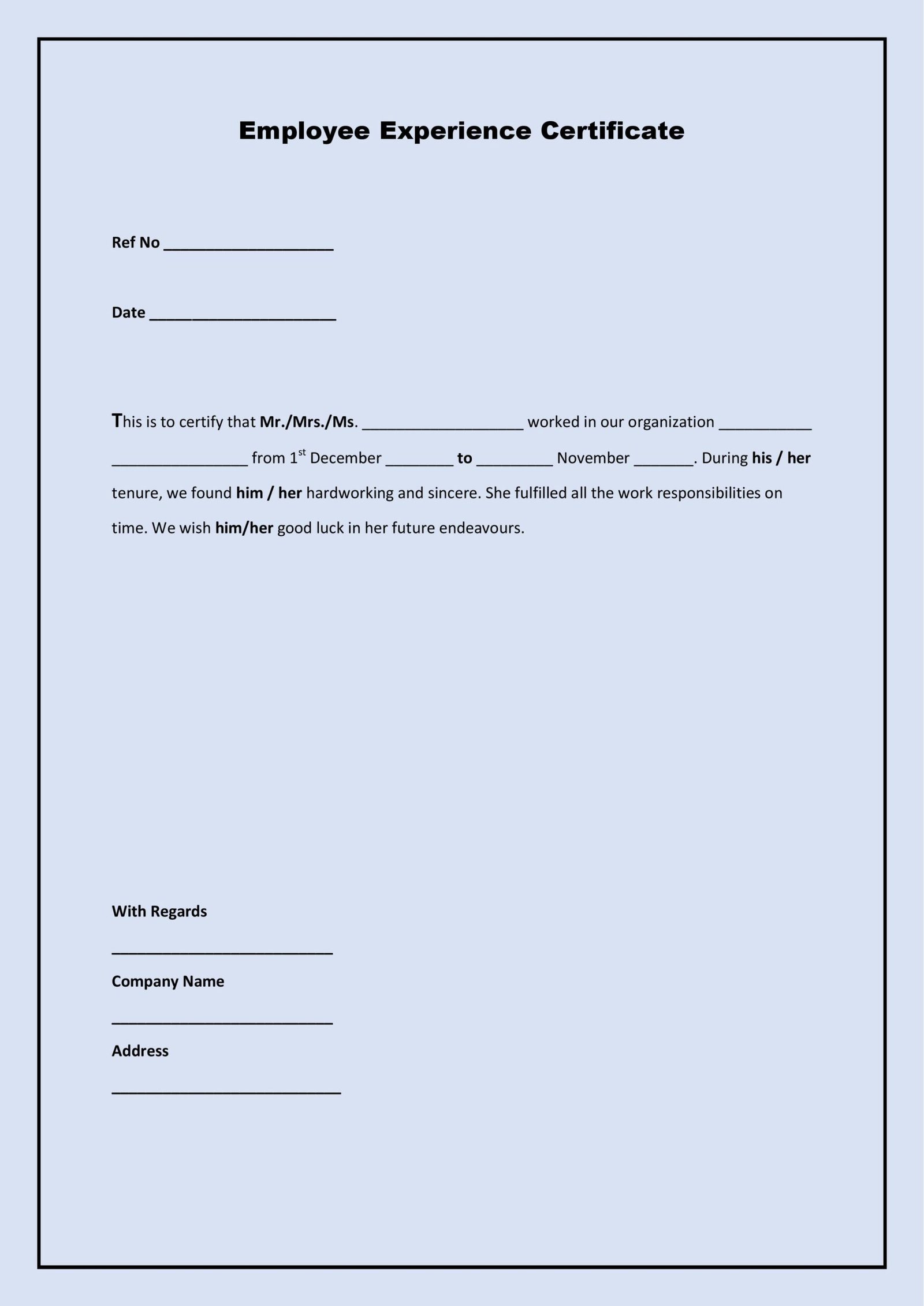 Relieving And Experience Letter Format In Word Free Download