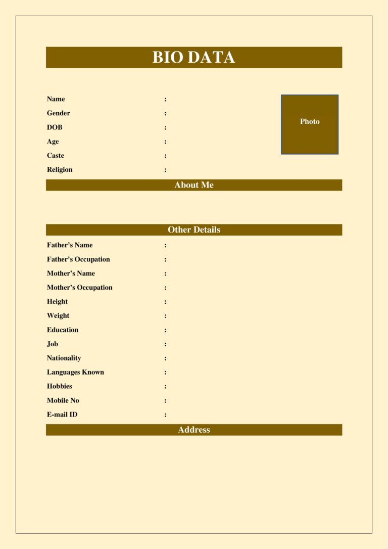 Simple Bio-data For Marriage