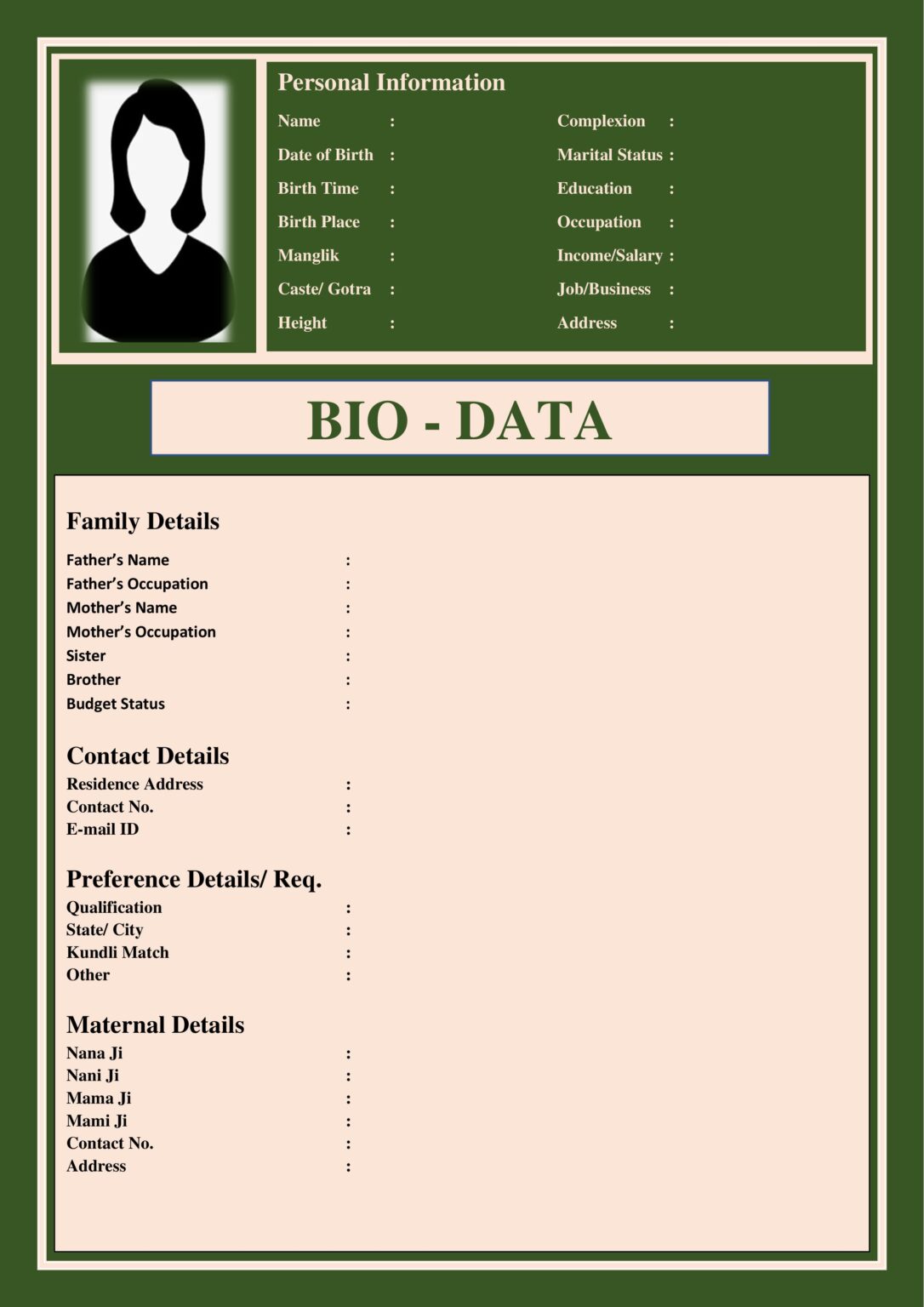 Bio-data for marriage pdf and doc style in Ms-Word