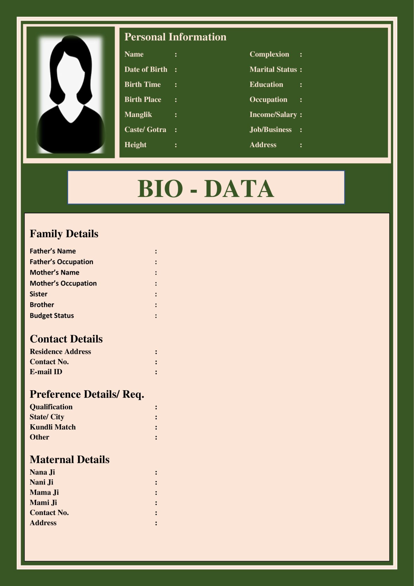 Bio-data for marriage pdf and doc style in Ms-Word