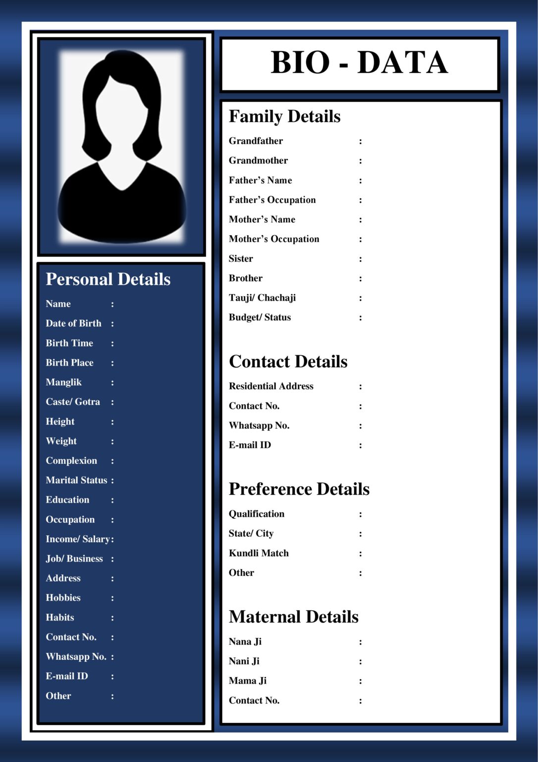 Create & Download Marriage Bio-data for boys and girls