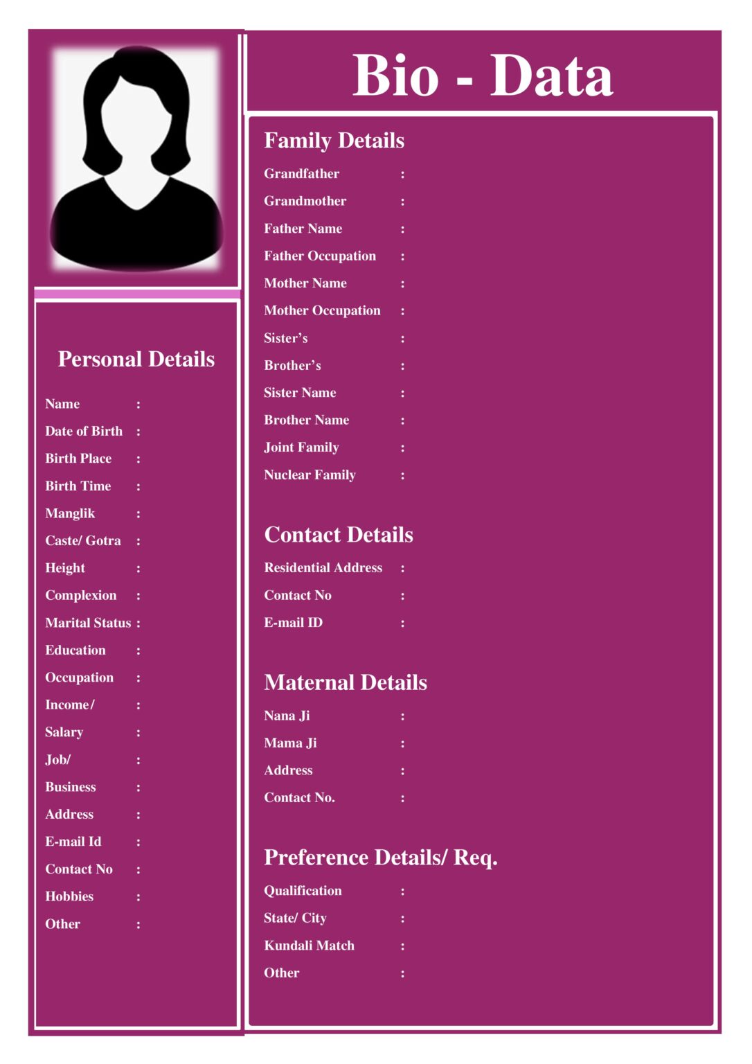 Latest Bio-data for Marriage doc in MS - Word