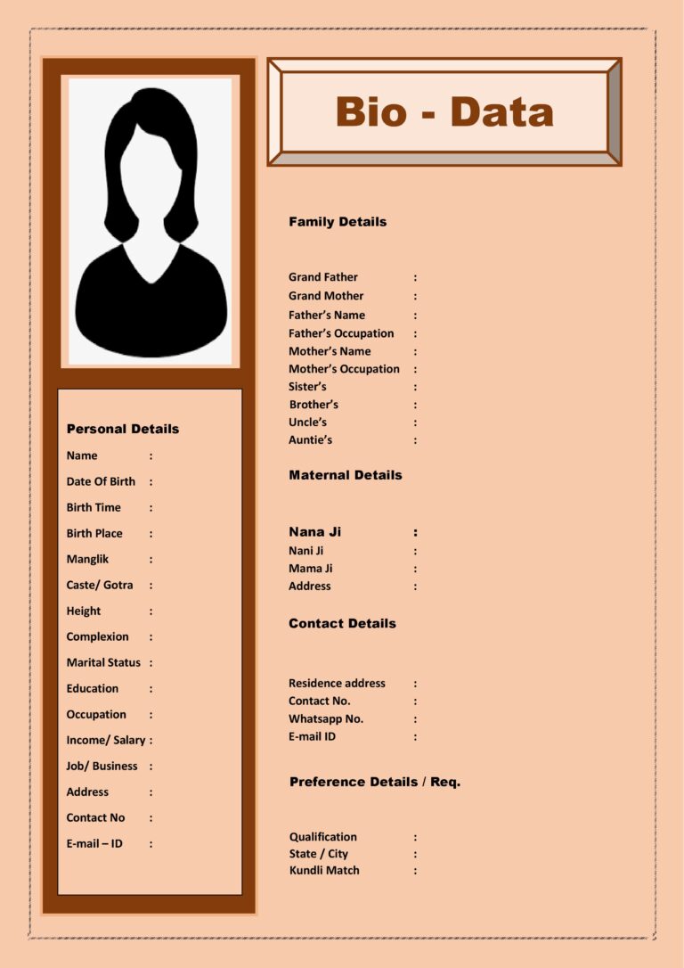Latest Bio-data format for Marriage in word & pdf free download