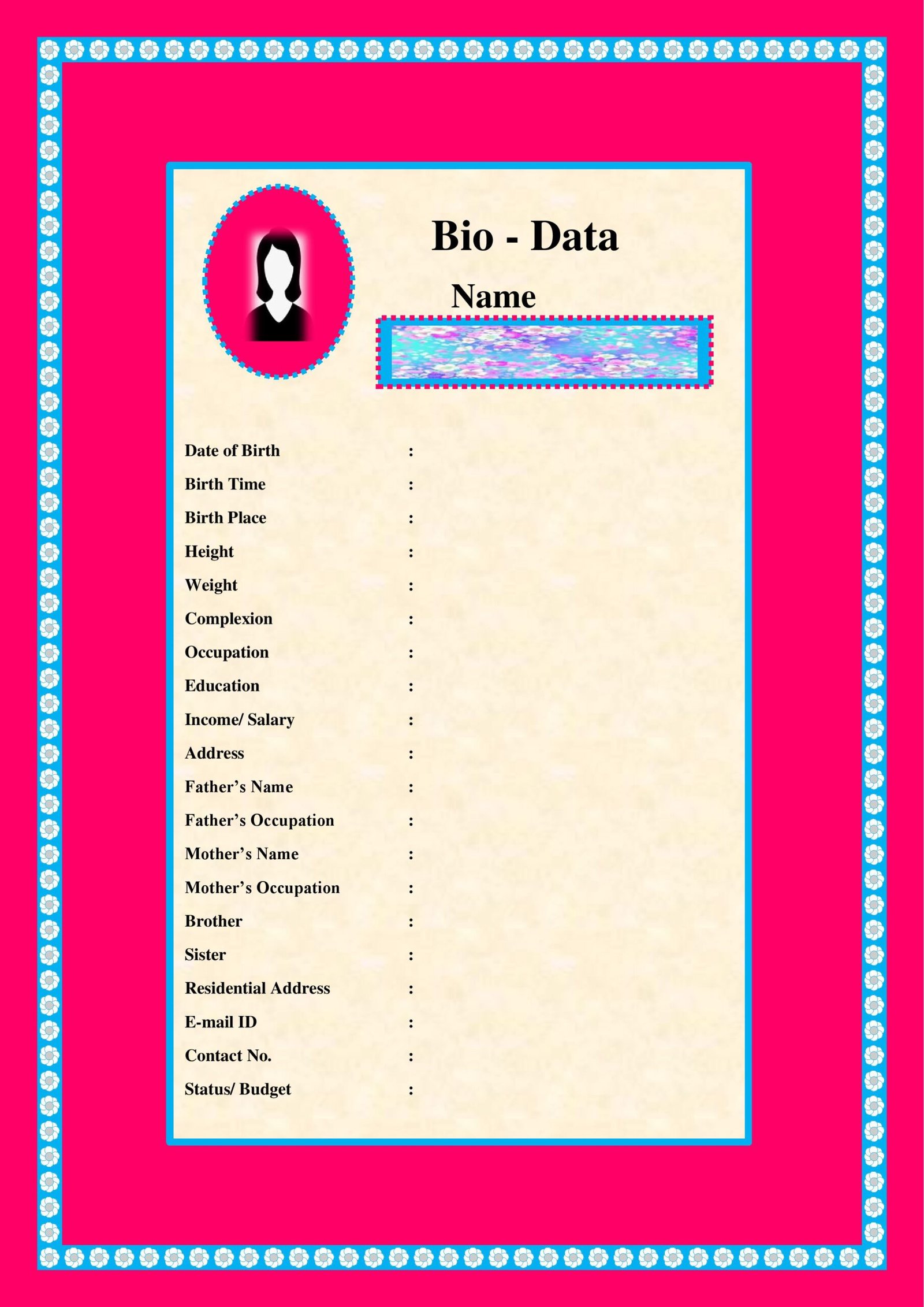 Marriage Bio-data Online in ms-Word
