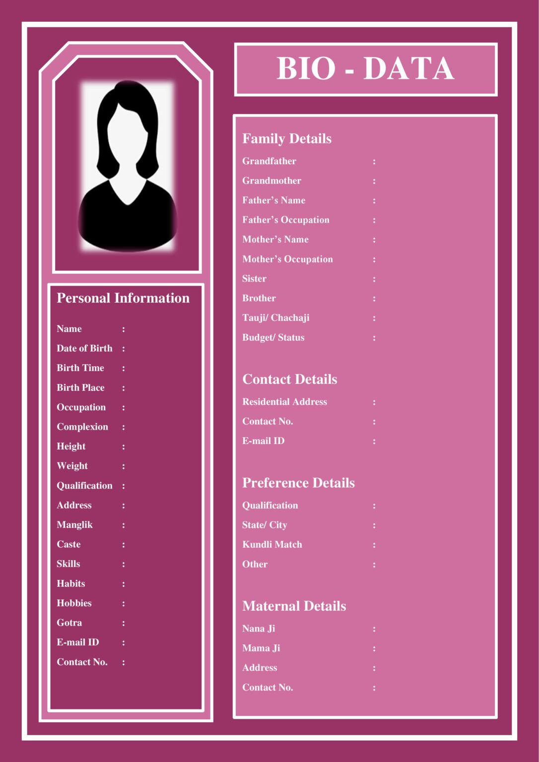 Online Bio-data Create Bio-data for marriage