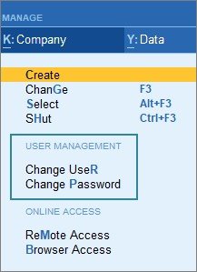 Tally Prime Change user name and Password