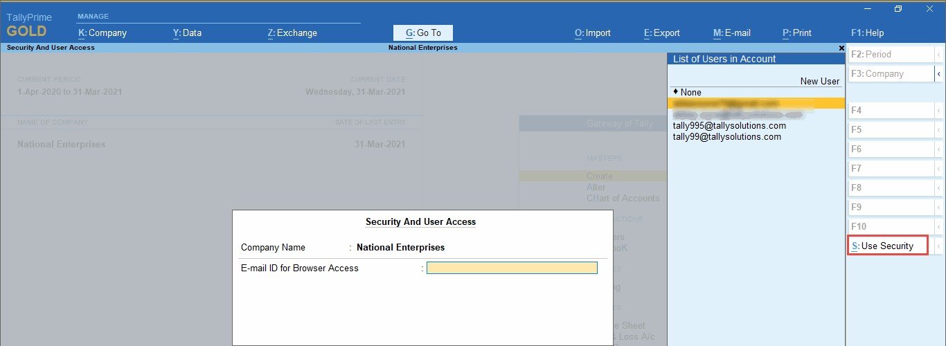 Tally Prime Security & User Access