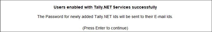 Tally Prime Users enable with Tally.net services successfully msg