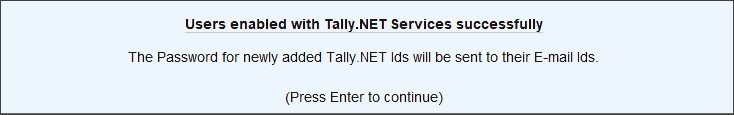 Tally Prime add owners to tally.net successful msg