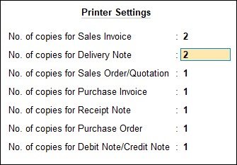 tally prime printing setting