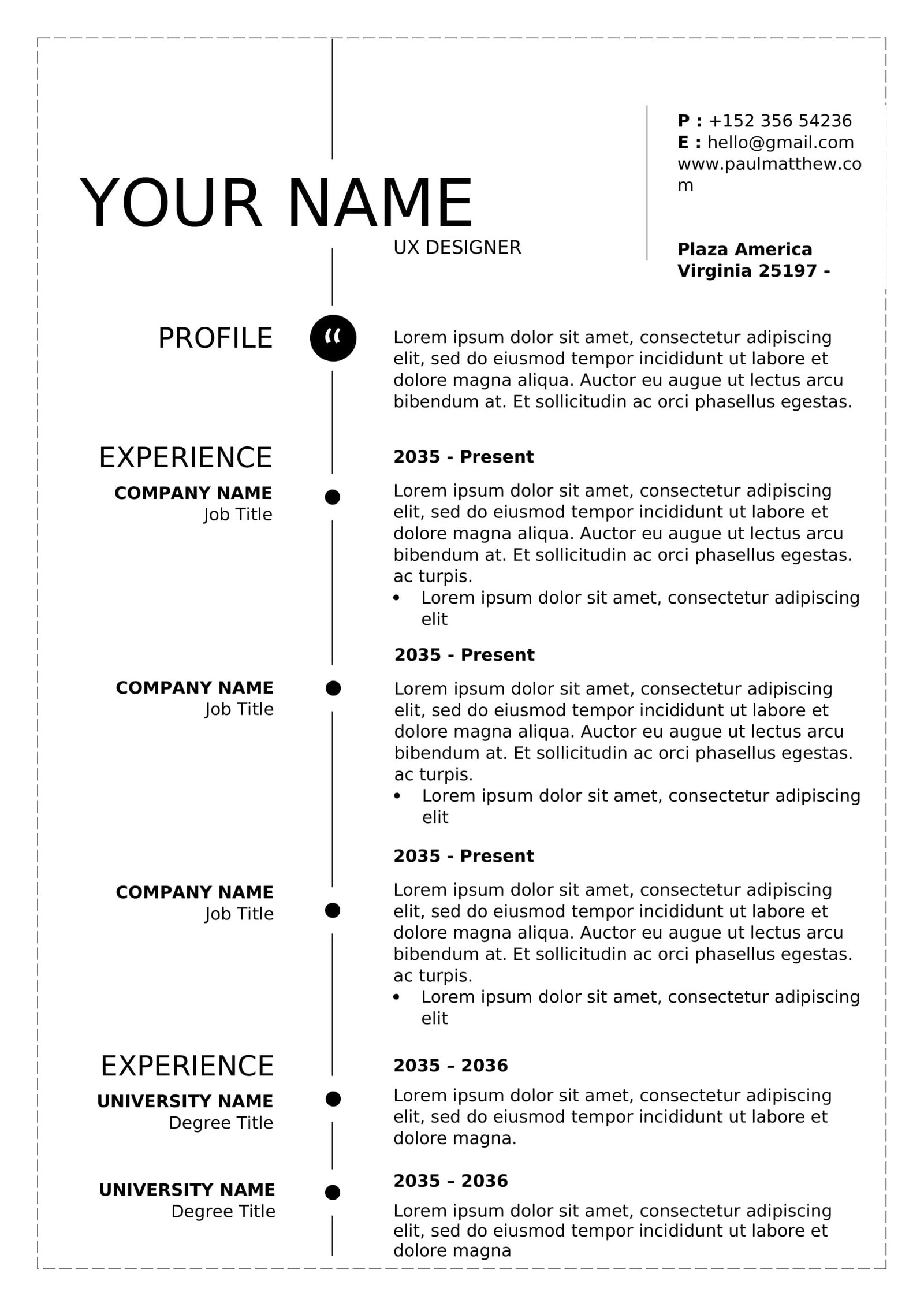 Modern Stylish Resume CV Format Download in Word PDF