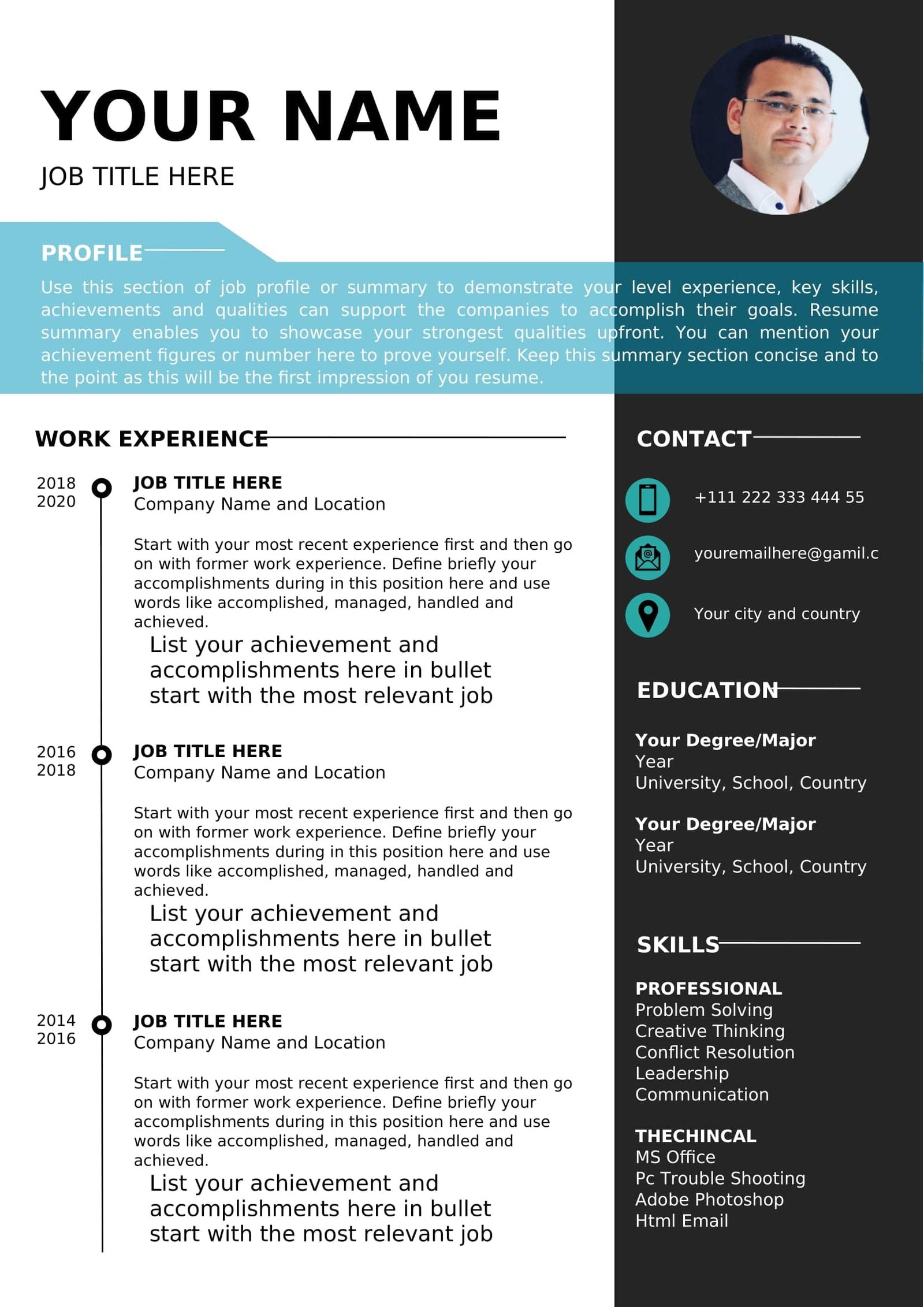 Professional Resume Template For Word DIY Printable Modern And 