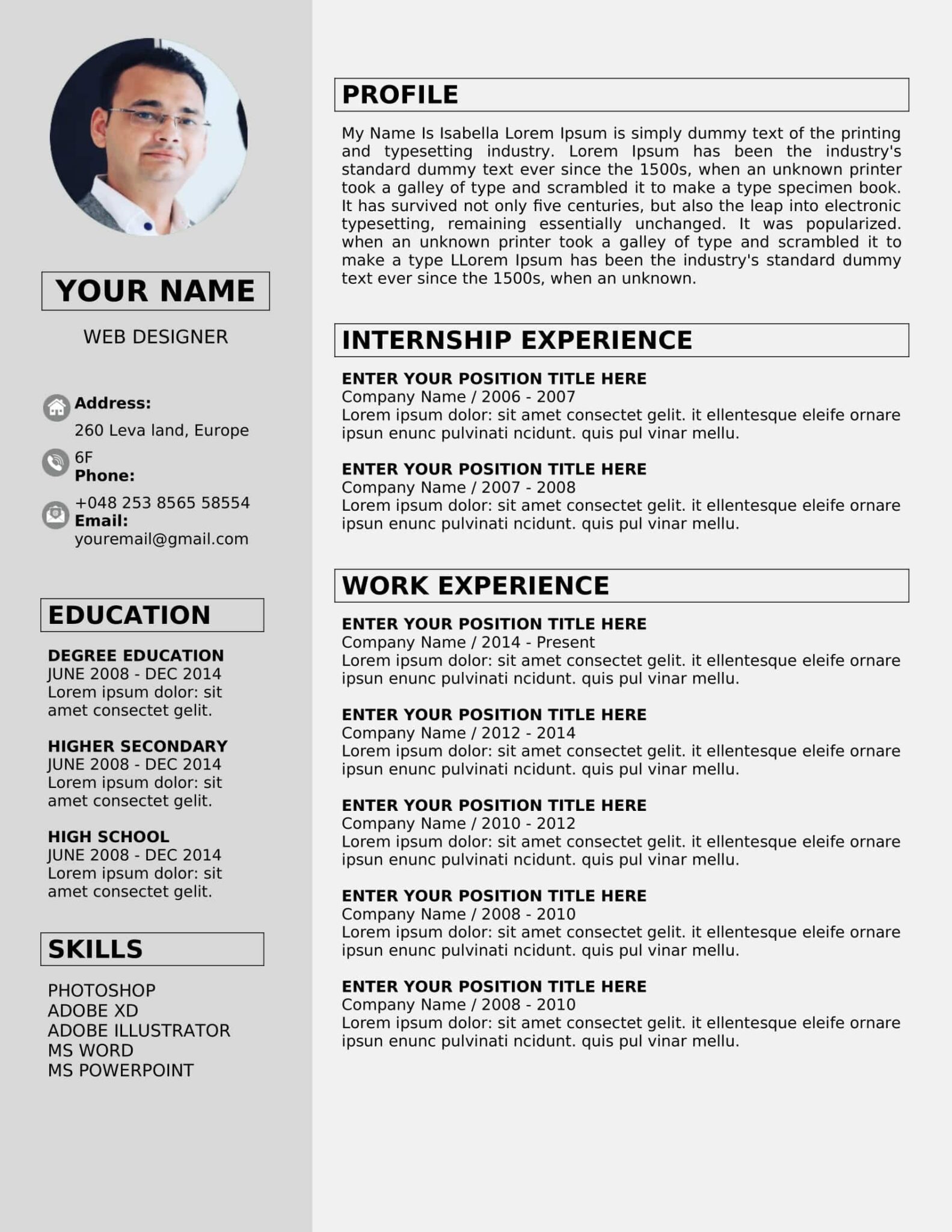 CV Template Word FREE Download Modern & Stylish CV