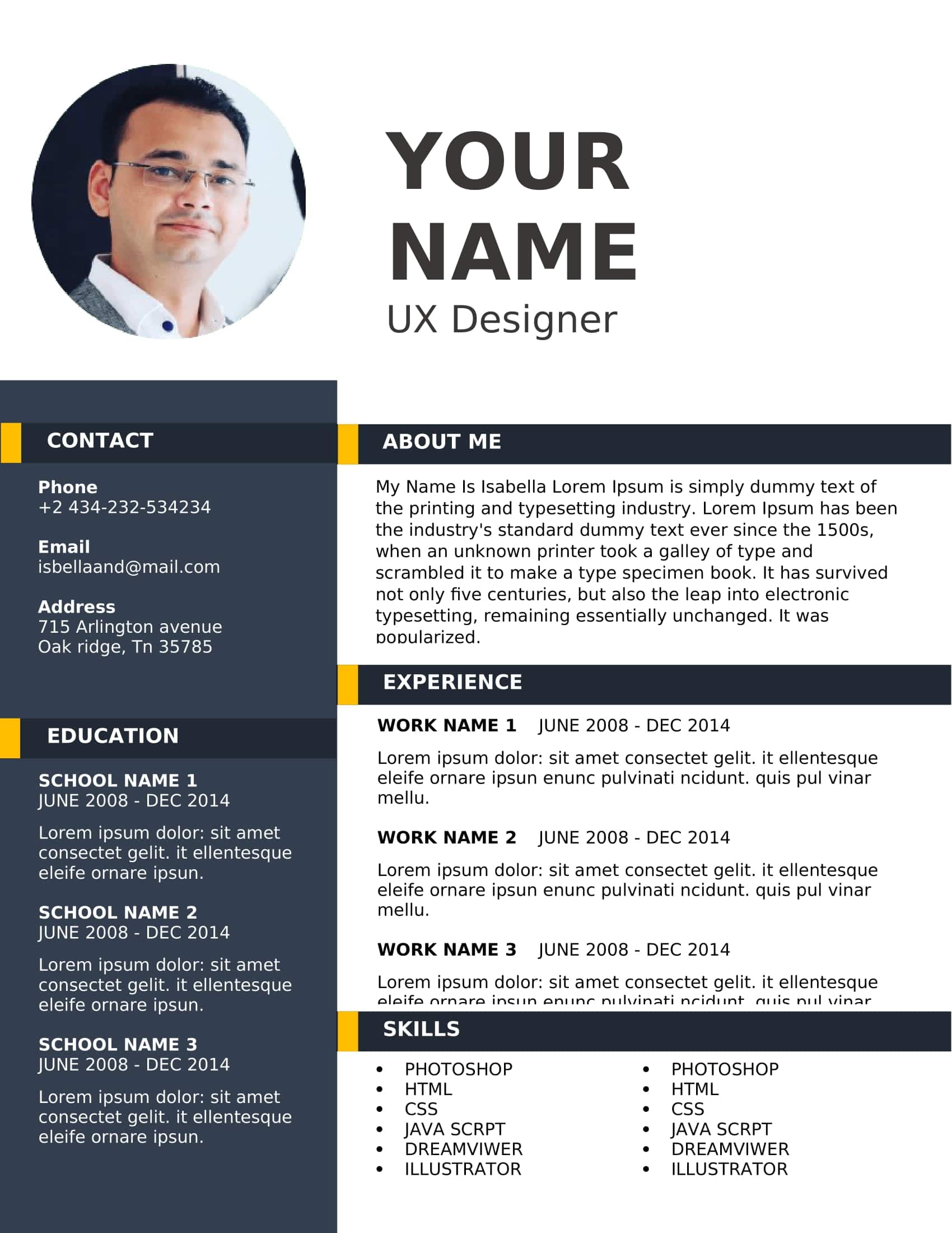 Modern Stylish Resume CV Format Download in Word PDF