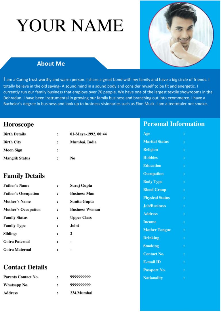 bio data resume word format