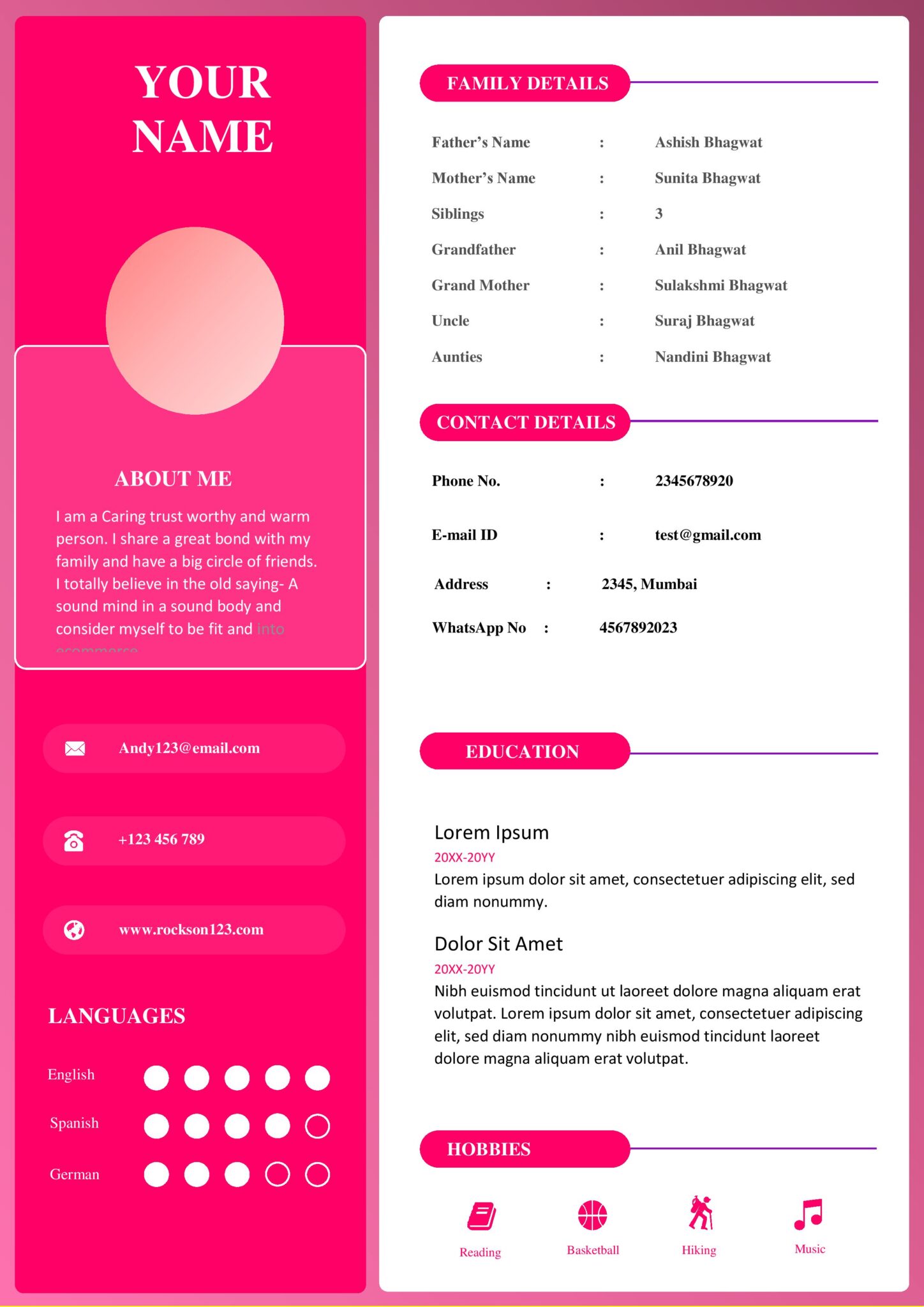 Hindu marriage bio-data format in ms- word