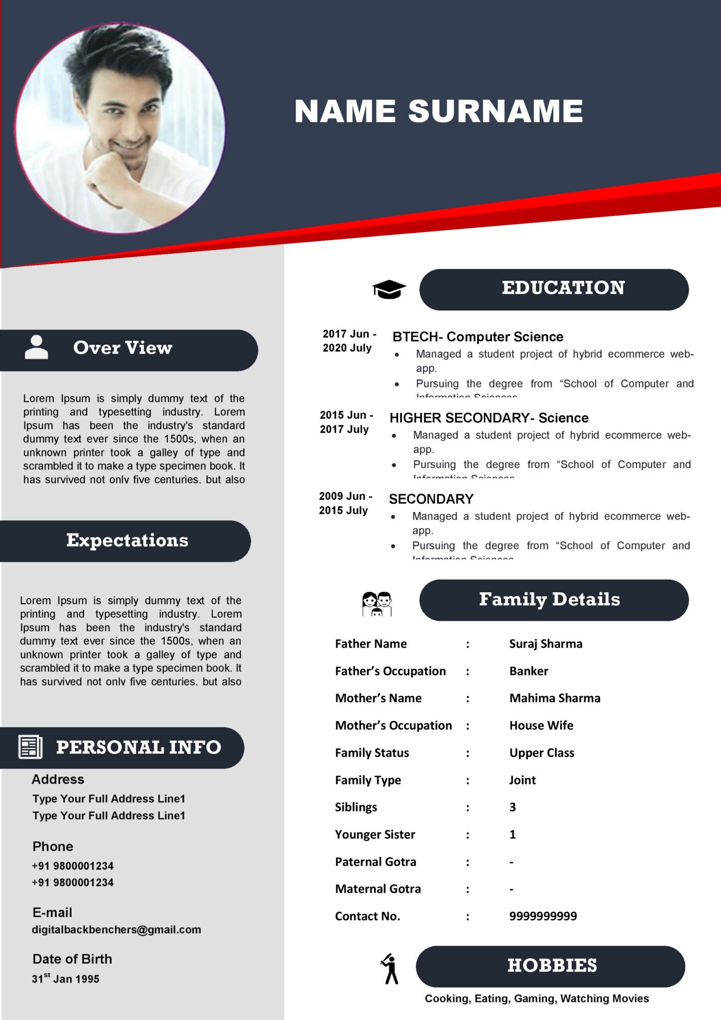 Indian Marriage Bio-data Formats