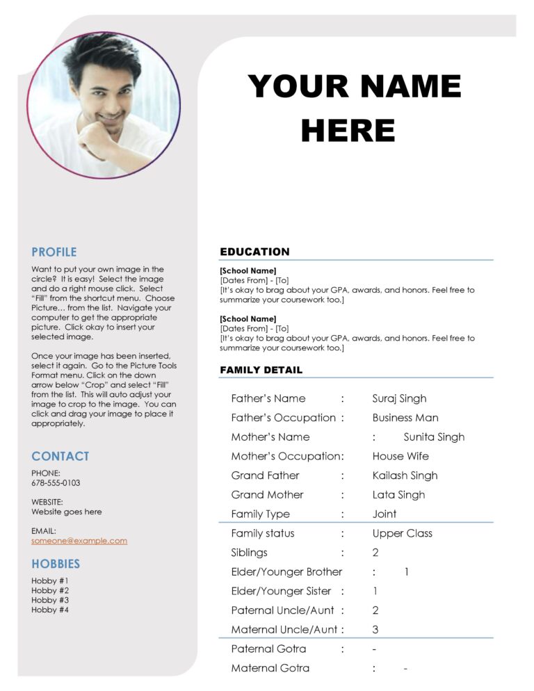 Latest Marriage Bio-data Format (Word Formats)