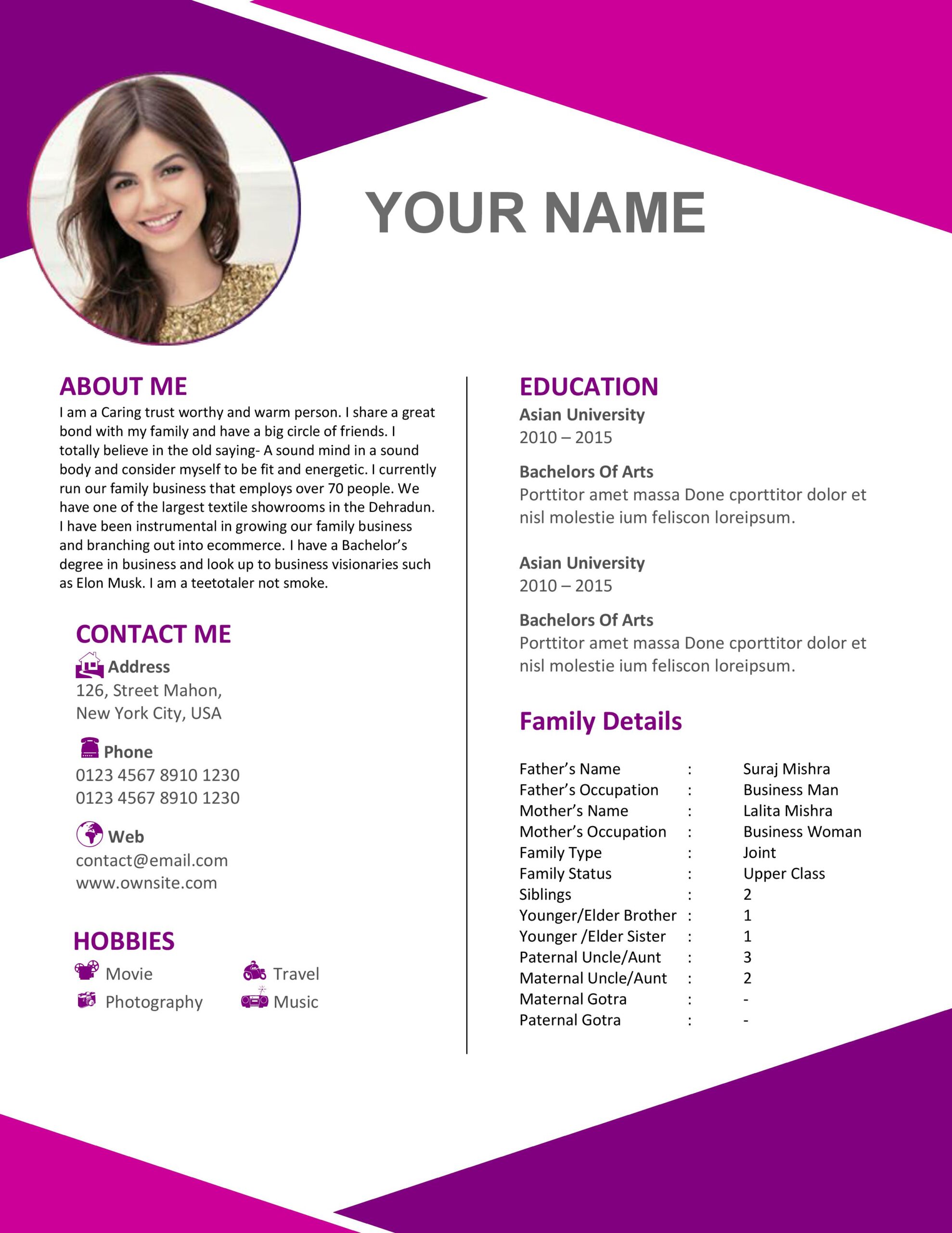 Marriage BIO DATA Format Sample Template Boy Girl
