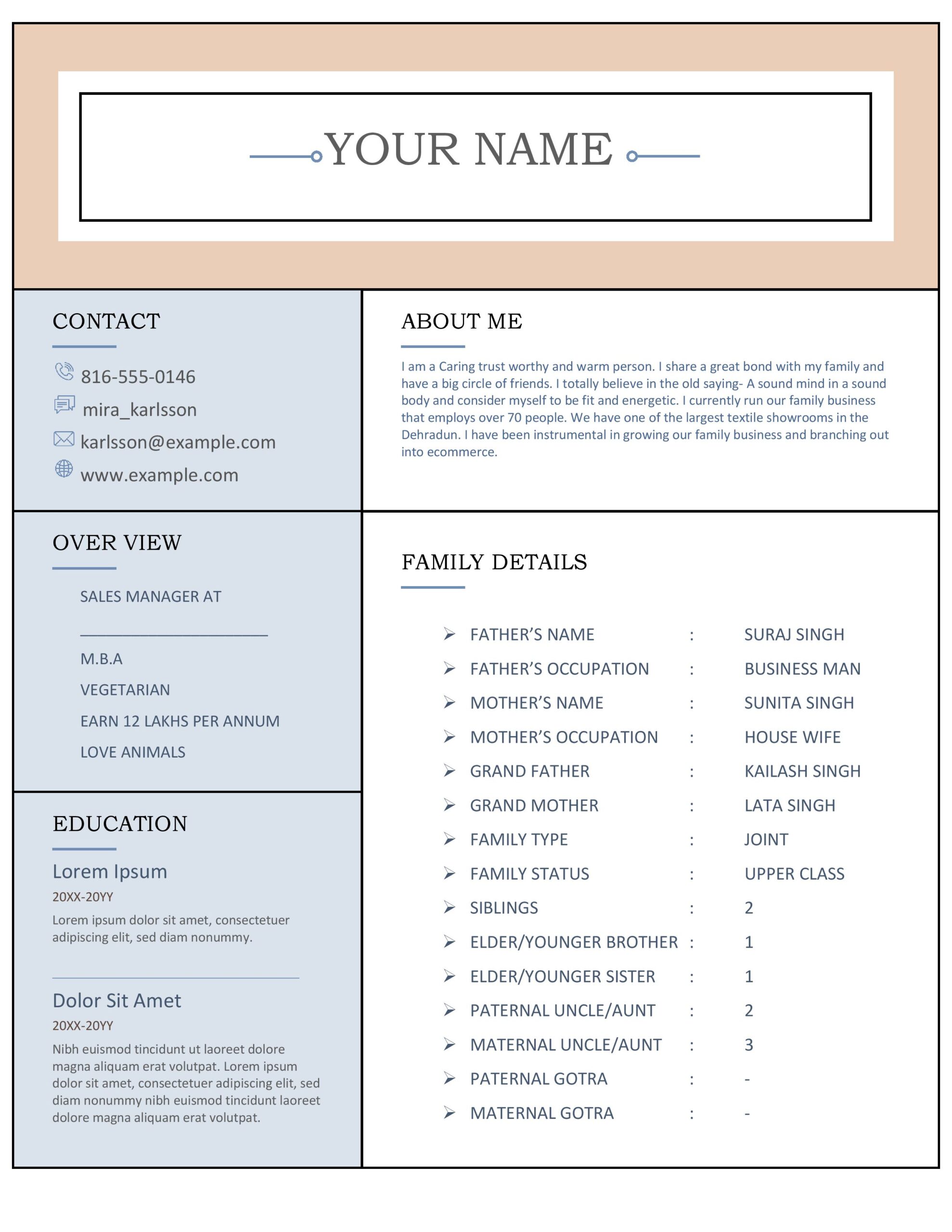 Perfect Marriage Bio Data In MS Word Format