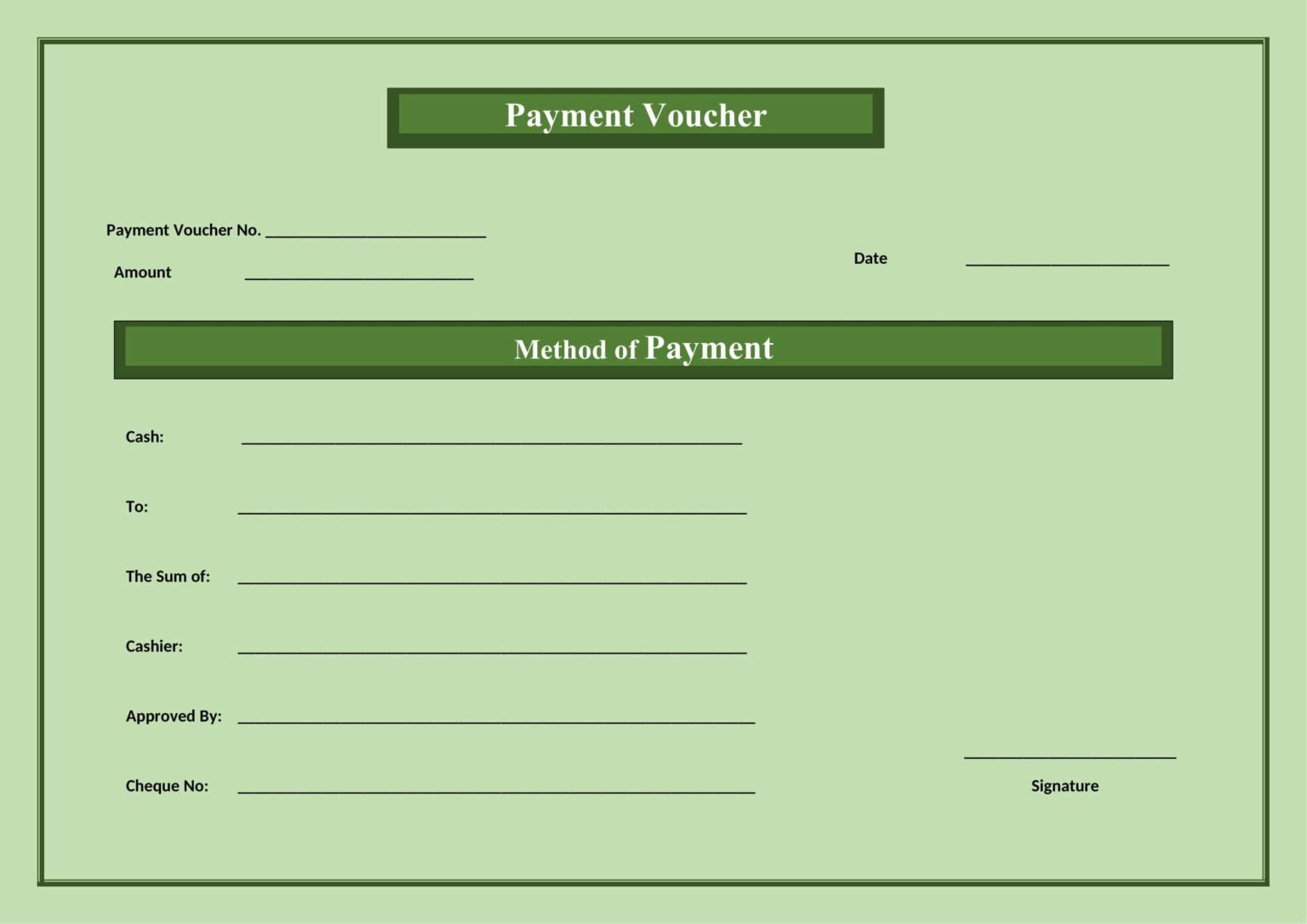 Download payment voucher green format in word docx 