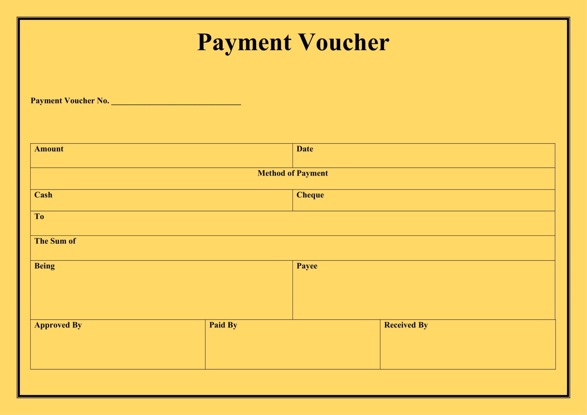 Download Payment Voucher Format Horizontal in Word (.docx)