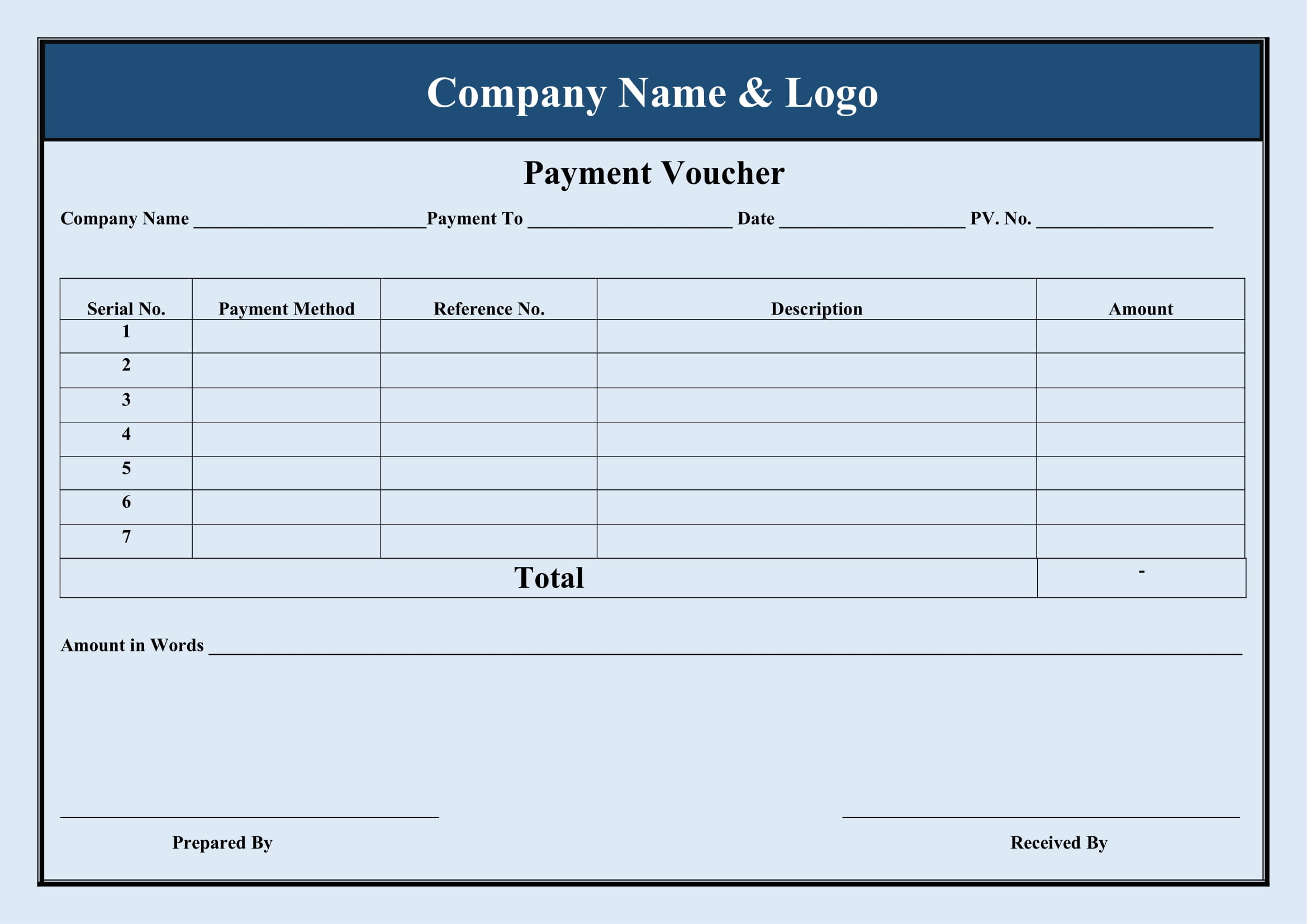 Payment Voucher Template Excel Free - Printable Templates