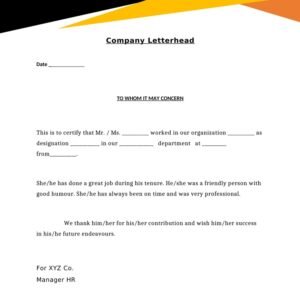 Experience Letter Template Download for Office Use (.docx)