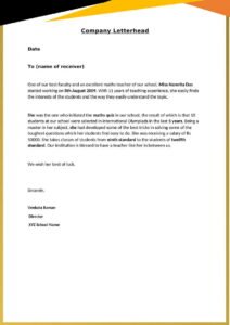 Teacher - Experience Letter / Certificate Template Download in Word (.docx)