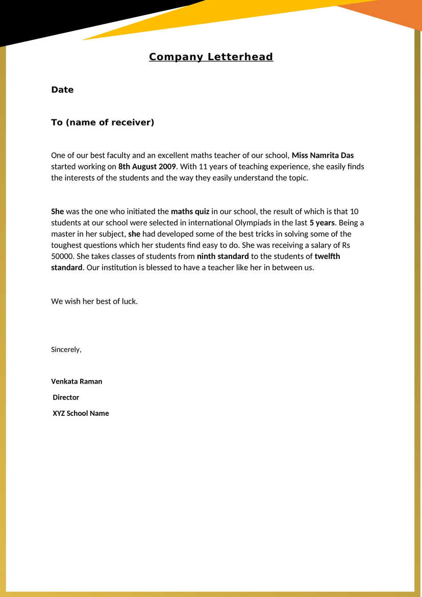 Teacher Experience Letter Certificate Template Download In Word docx 