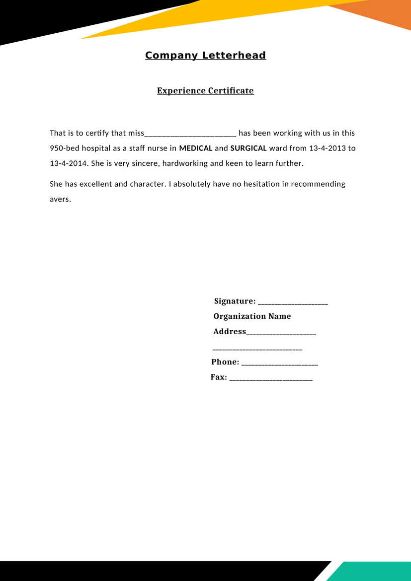 MEDICAL Experience Letter Certificate Template Download In Word docx 