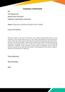Warden - Experience Letter / Certificate Template Download in Word (.docx)