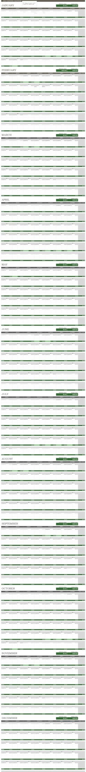 Any Year Expense Calendar Template In Excel (Download.xlsx)
