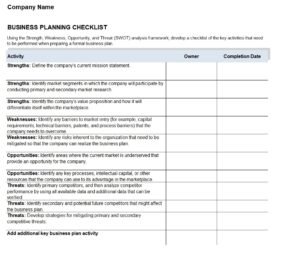 Business Plan Checklist Template In Excel (Download.xlsx)