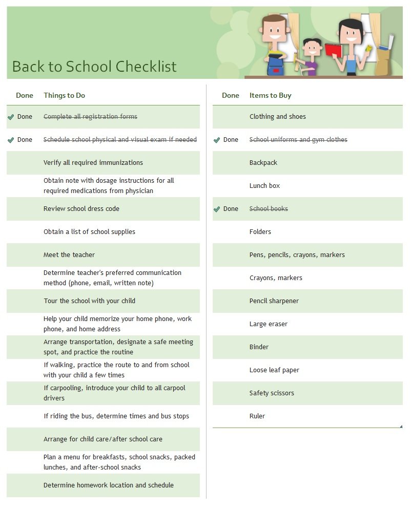 Checklist For Back To School Template In Excel (Download.xlsx)