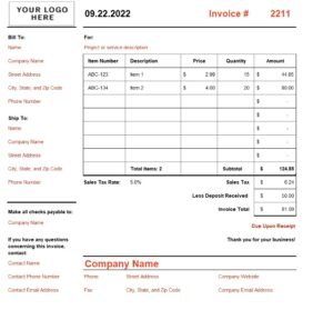 Invoice That Calculates Total (landscape) Template In Excel (Download.Xlsx)