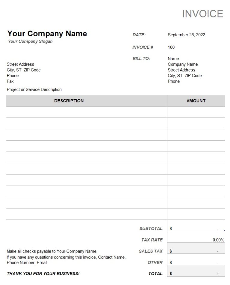 Invoice With Tax Calculation Template In Excel (Download.xlsx)